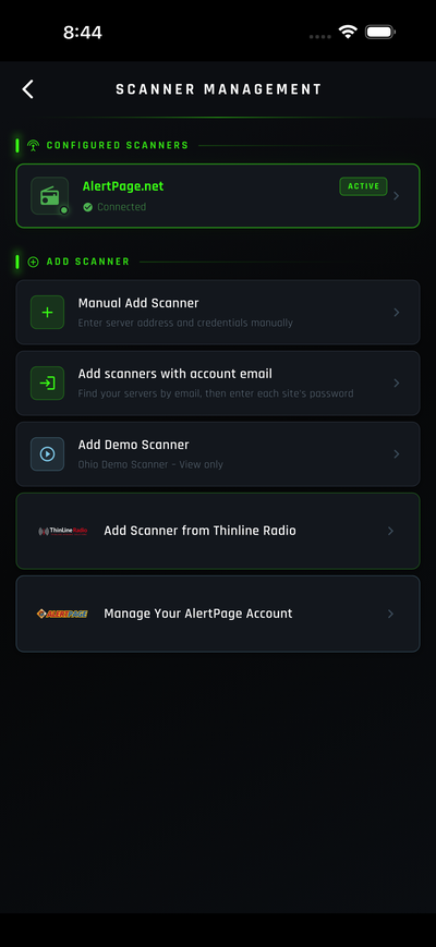 Scanner Management — Manage Your AlertPage Account